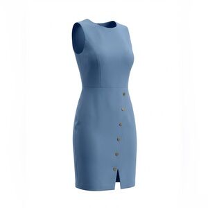 Kasper Sleek Powder Blue Midi Dress with Button Detail